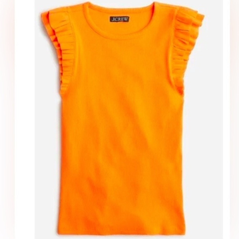 JCrew Vintage rib ruffle-sleeve shirt orange size small